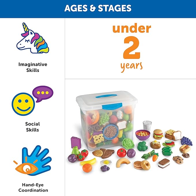 Learning Resources New Sprouts Classroom Play Food Set, 100 Pieces - LER9723, Multi,12 L x 7 W x 12 H in, Ages 18+