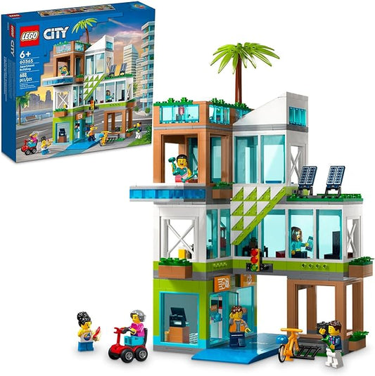 LEGO My City Apartment Building 60365 Toy Set with Connecting Three Floor Room Modules, Includes a Mobility Scooter, Bike and 6 Minifigures for Imaginative Role Play, Fun Gift Idea for Kids