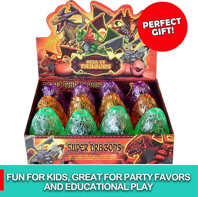 Liberty Imports 12 Pack Deluxe 3D Action Figures Realistic Figurine Puzzles in Jurassic Hatching Eggs - Ideal Kids Toy Party Favors Bulk Supplies (Dragons)