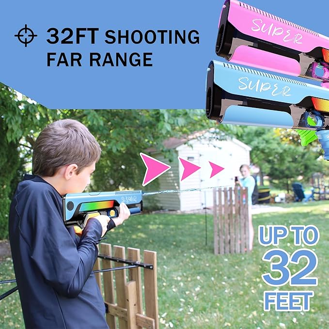 Electric Water Gun for Kids – High Powered Automatic Squirt Gun, Auto Suction Water Guns 32 FT Long Range Battery Water Blaster for Pool Beach Summer Outdoor Games