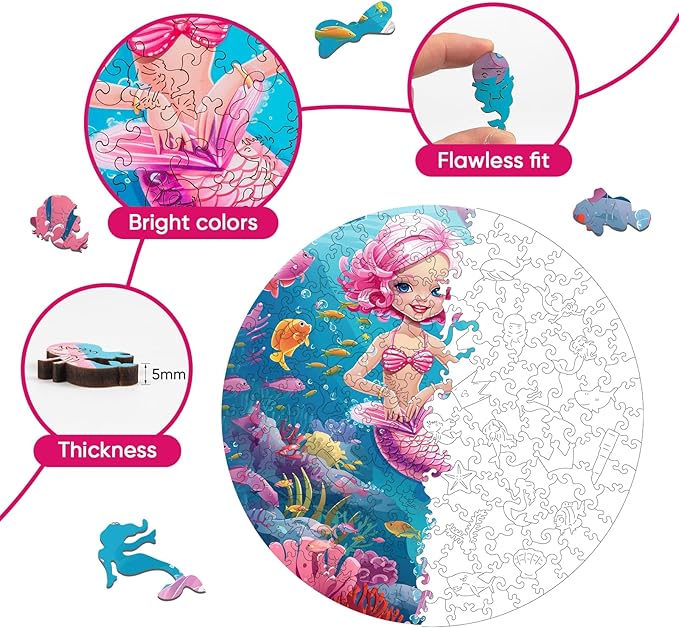 Wooden Puzzles for Adults, Mermaid Jigsaw Puzzles 500 Pieces, Unique Shape Puzzles with Wooden Box, 16.7 x 16.7 Inches Royal Size Family Game Gift, Fun Challenging Puzzles for Adults and Kids
