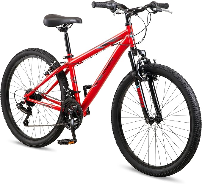 Cavern Mountain Bike for Youth or Adult Boys Girls, 7 or 21-Speed Twist Shifter Options, 20/24/26-Inch Wheels, 11 to 17.5-Inch Steel Frame, Front Suspension, Kickstand Included