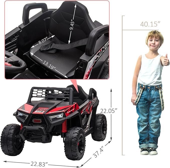 TOBBI 12V Kids Ride on Car, Electric Off-Road UTV Truck with Forward and Reverse Functions, Double Open Doors, Safety Belt, Horn, Music, and Lights for Kids Aged 3-5 Years (Red)