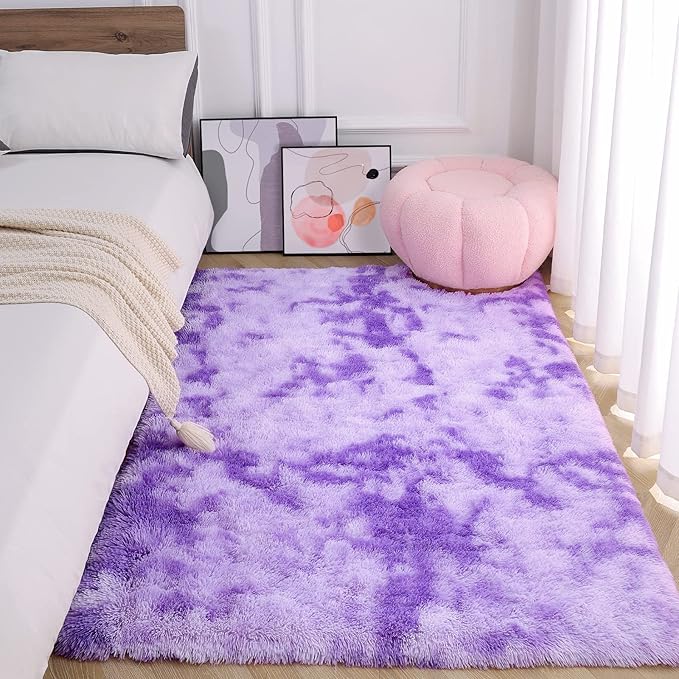 AROGAN Soft Rainbow Area Rugs for Girls Room 3x5 Feet, Fluffy Girls Bedroom Rugs, Princess Rug, Cute Colorful Carpet for Kids Teens Nursery Toddler (Purple)