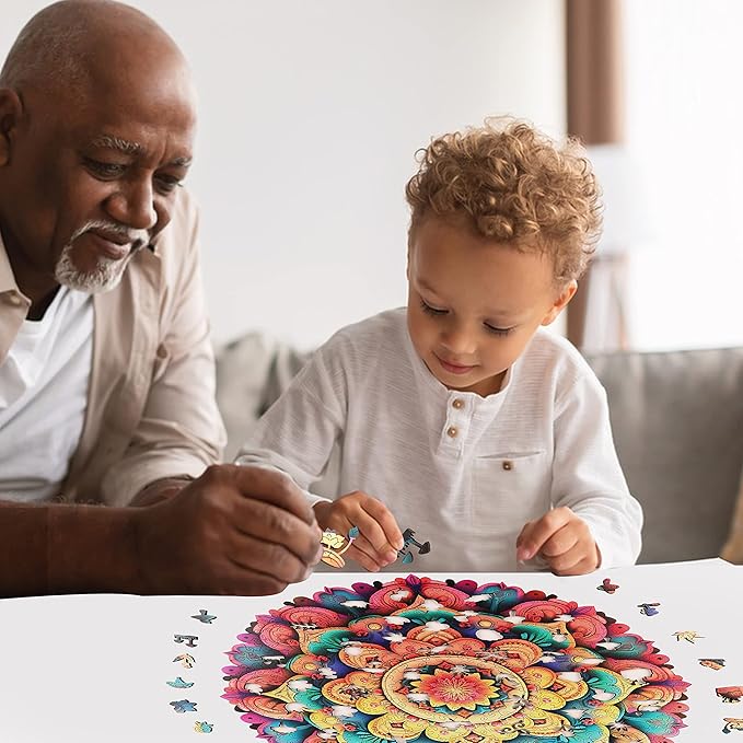 Unique Wooden Jigsaw Puzzles - Flower Mandala, 500 Pcs King Size 16.5'' x 16.4'', Luxurious Shaped Wood Puzzle, Beautiful Package, Best Gift for Adults and Kids, Family Game