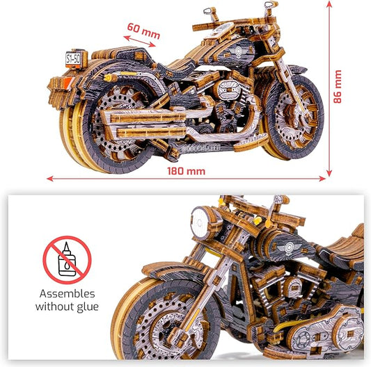 WOODEN.CITY Cruiser V‑Twin LE Mechanical Motorcycle Model Kit, 3D Puzzles for Adults – Motorcycle Puzzle for Adults and Teens; Build a Wooden Bike and Enjoy a Unique Gift