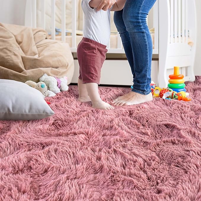 Ompaa Fluffy Rug, Super Soft Fuzzy Area Rugs for Bedroom Living Room - 6' x 9' Large Plush Furry Shag Rug - Kids Playroom Nursery Classroom Dining Room Decor Floor Carpet, Blush