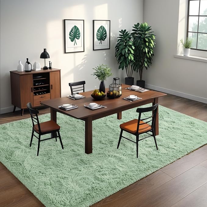 Nuttumico Fluffy Fuzzy Sage-Green Rugs for Bedroom, 5x8 Feet Soft Non Slip Plush Area Rug for Living Room, Kids Room, Indoor Modern Shaggy Rug for Nursery, Dorm, Home Decor