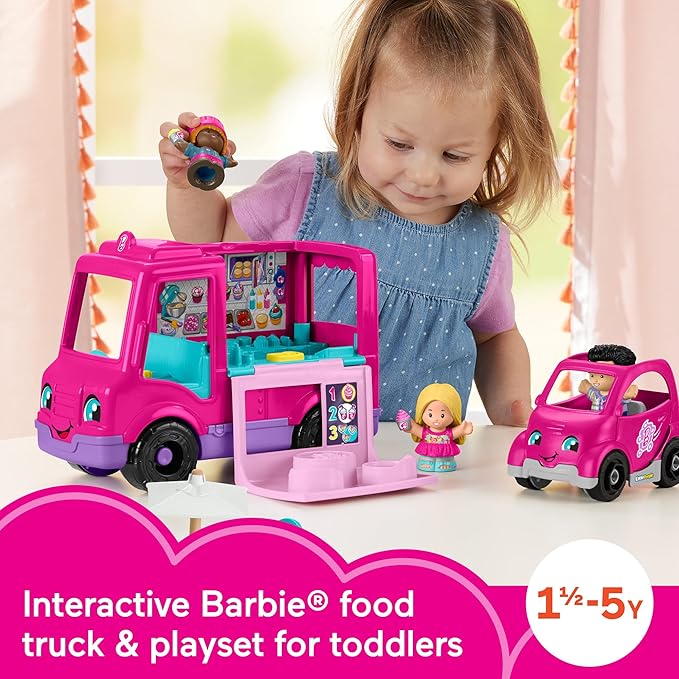 Fisher-Price Little People Barbie Toddler Toy Cupcake Truck Musical Playset with 9 Pieces for Pretend Play Kids Ages 18+ Months