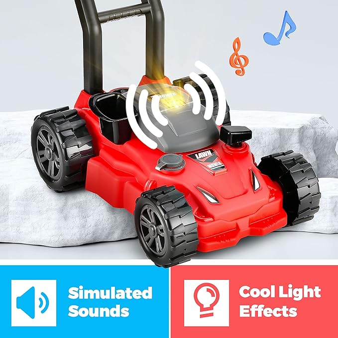 Toy Choi's Kids Lawn Mower Pretend Play Toy for Kids, Outdoor Push Lawn Toy, Preschool Gardening Push Toddler Lawn Mower Kids Toy Tool Set, Developmental Push Toy for Kids 3,4,5,6,7,8 Year Boys Girls