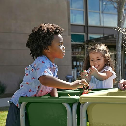 ECR4Kids 4-Station Sand and Water Adjustable Play Table, Sensory Bins, Fern Green/Hunter Green