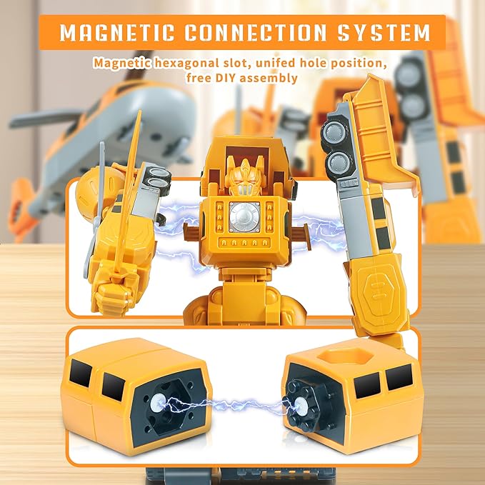 Magnetic Transform Engineering Car Assembled Toys with Storage Box, Transforming Robot Toy Construction Vehicle Toy Gift for Kids Age 3-5 4-8, Outdoor Toddler Activities Toys (35 Pcs)