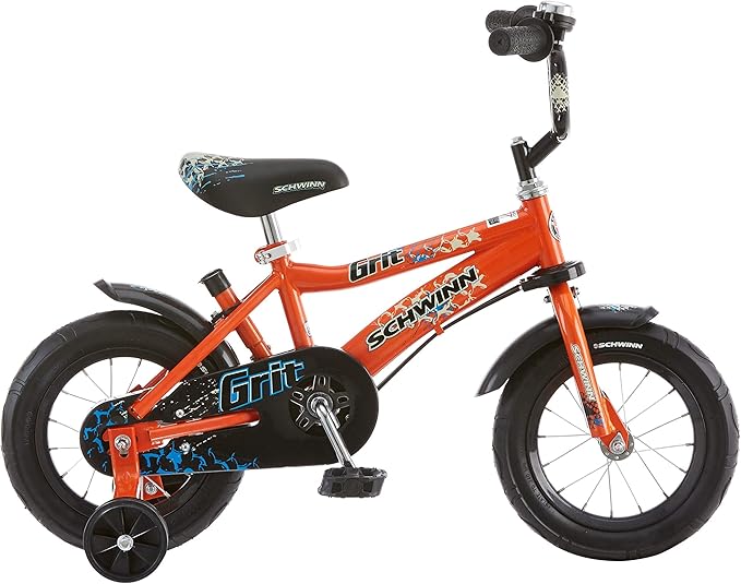 Schwinn Grit and Petunia Push Steer and Ride Kids Bike, For Boys & Girls Ages 2-4 Year Old, Rider Height 28-38 Inch,12-Inch Wheels, Training Wheels, Detachable Push Handle with Water Bottle & Holder