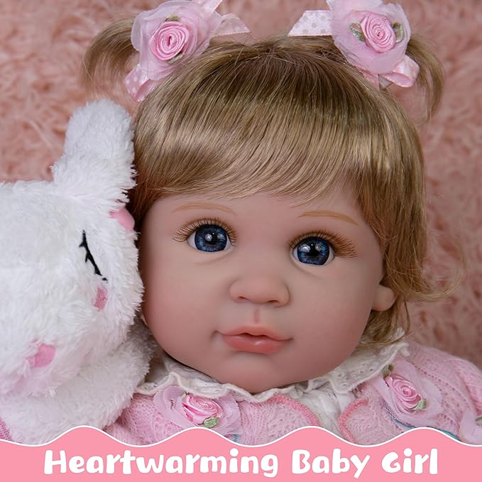 Realistic Baby Doll 22-Inch Newborn Baby Doll Soft Cloth Body Lifelike Reborn Baby Dolls Cute Girls with Clothes and Toy Accessories Set for Kids 3+