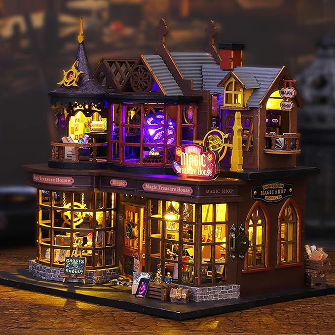 DIY Miniature Wooden Dollhouse Kit, DIY Miniature House Kit for Adults and Teens, DIY Mini Dollhouse Kit (Magic Treasure House)