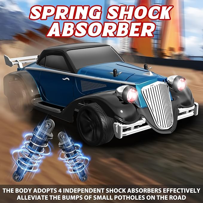 RC Drift Car Full Proportional RTR Remote Control Car 1/16 Scale 38KM/H Fast 4WD RC Vehicle 2.4Ghz with 6 Modes of Light 2Pcs Rechargeable Batteries Racing for Boys and Adults Gift