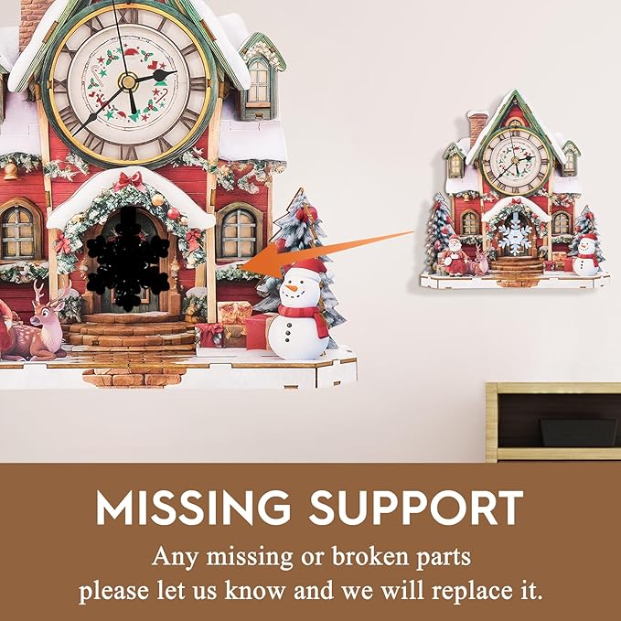 3D Puzzles for Adults Clock-Christmas House Design Model Kit-Mechanical DIY Pendulum Clock with Roman Numerals-Desk Home Office Decor Personalized Gift for DIY Lovers