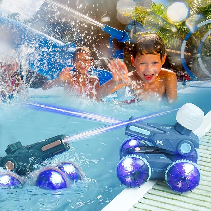 3-in-1 Remote Control Car, RC Boat & Water Gun - Amphibious RC Car for Land & Water, Adjustable Speed, Waterproof, Perfect Boys Toys 4-12 Years Old boy Gifts for Pool Beach, Summer Fun-Green