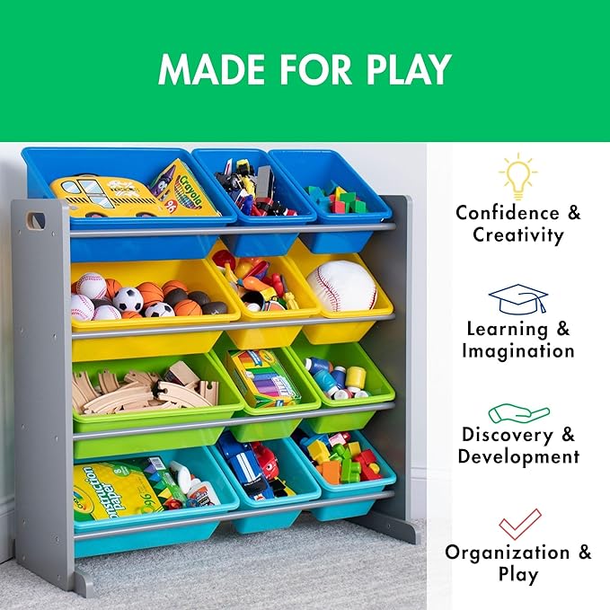 Humble Crew Toy Storage Organizer, Grey/Blue/Green/Yellow 34x11x31,12x9x6,16xx12x6 inches