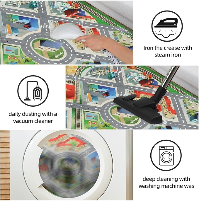 Large Kids Carpet Play Mat Rug for Playroom, 48'' x 71'’ Car Rugs Mat for Kids Toy Cars, City Life with Road Traffic Playmat Rugs Great for Kids Bedroom Play Room Boy Room Decor, Grey