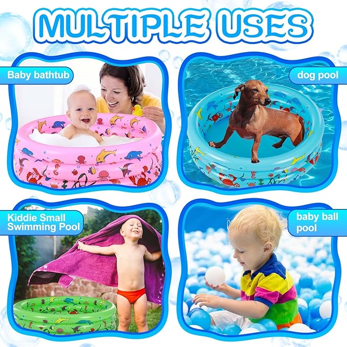 Jerify 6 Pack Kiddie Pool for Toddler 34 x 10 Inch Inflatable Kids Swimming Pool Small Baby Blow up 3 Rings Round Baby Padding Ball Pond for Indoor and Outdoor Water Game Play Center(Animal Style)