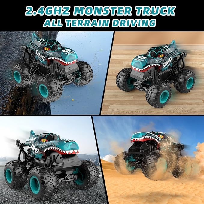 Monster Truck Toys, 2.4Ghz RC Monster Trucks for Boys, 1:20 Dinosaur RC Cars with Light & Music, Remote Control Truck with Stunt, 360° Spin, Walk Upright& Drift, Remote Control Car for Boys 4-7