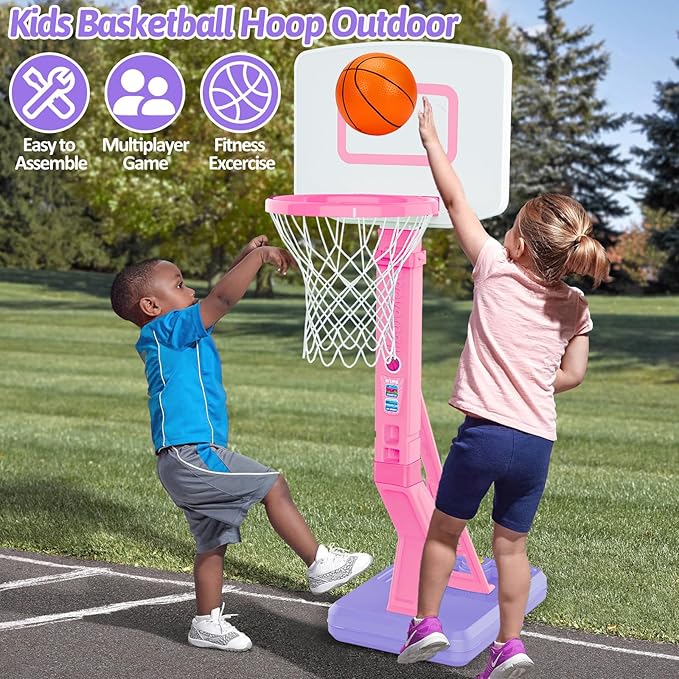 Toddler Girl Basketball Hoop Indoor Pink Adjustable Mini Basketball Goal with Ball Pump for Outdoor Poolside Toys Backyard Game Outside Basketball Toy for Kids Age 1-3 3-5 6 7 4-8 Birthday Gift