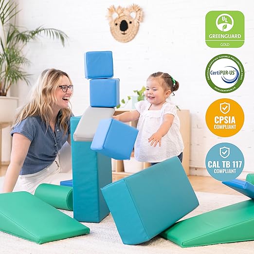 ECR4Kids SoftZone Soft Builder Blocks, Foam Shapes, Contemporary, 16-Piece