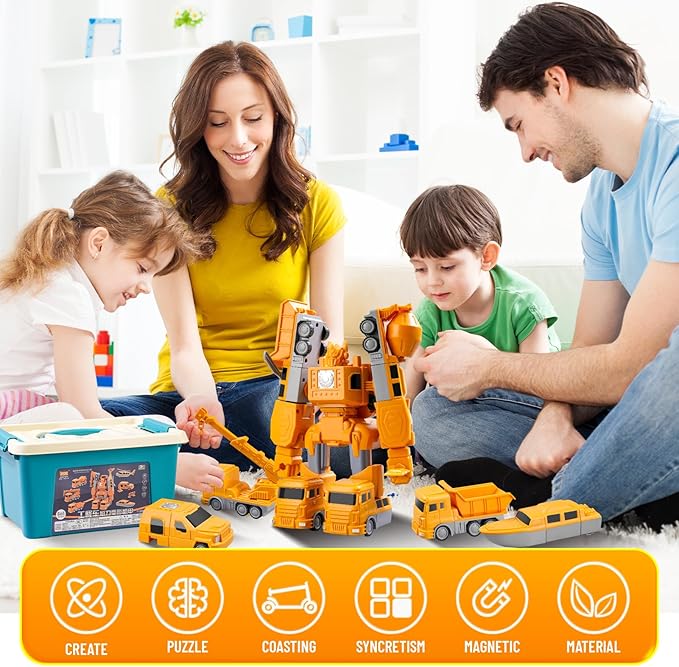 Magnetic Building Blocks for Kids Ages 3-8 | STEM Construction Toys with Storage Box | 3-in-1 Transformable Car & Robot Toy | Educational Toddler Toys for Boys & Girls (26 Pieces)