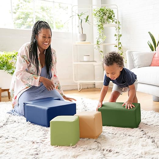 ECR4Kids SoftZone Big Foam Building Blocks, Soft Playset, Earthtone, 7-Piece