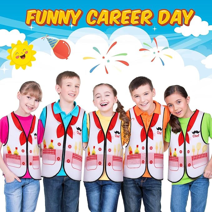 Panitay 12 Pcs Kids Community Helper Dress up Vest, Boy & Girl Career Cosplay Party Costume for Toddlers Occupation Role Play