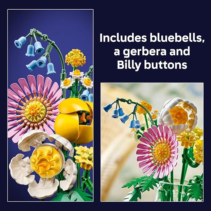 LEGO Botanicals Petite Sunny Bouquet Flower Set - Building Toy for Kids 9+ - DIY Floral Arrangement - Room Decor - Gift for Graduation - Faux Bluebells, Tulip, Daisy, and More - 10347