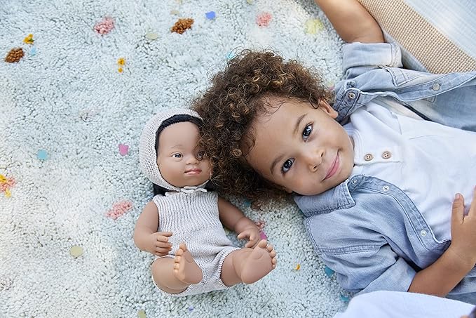 Miniland Clothes for Dolls 15'' Knitted Outfit Rompers & Bonnet - ECO, Made in Spain, Quality, Role Play, Educational