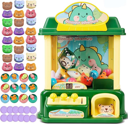 Kids Claw Machine, Dinosaur Adventure Large Toy Claw Machine with Plush Toys, Light Music, Coins & Capsules, Mini Vending Machine Toy for Boys Girls Ages 4-12, Birthday Gift