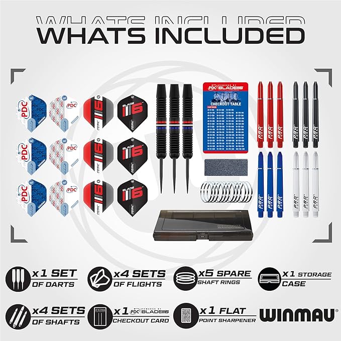 Winmau PDC Ultimate Set with 22G Steeltip Brass Darts and Accessories - Includes Dart Flights and Shafts (Stems)