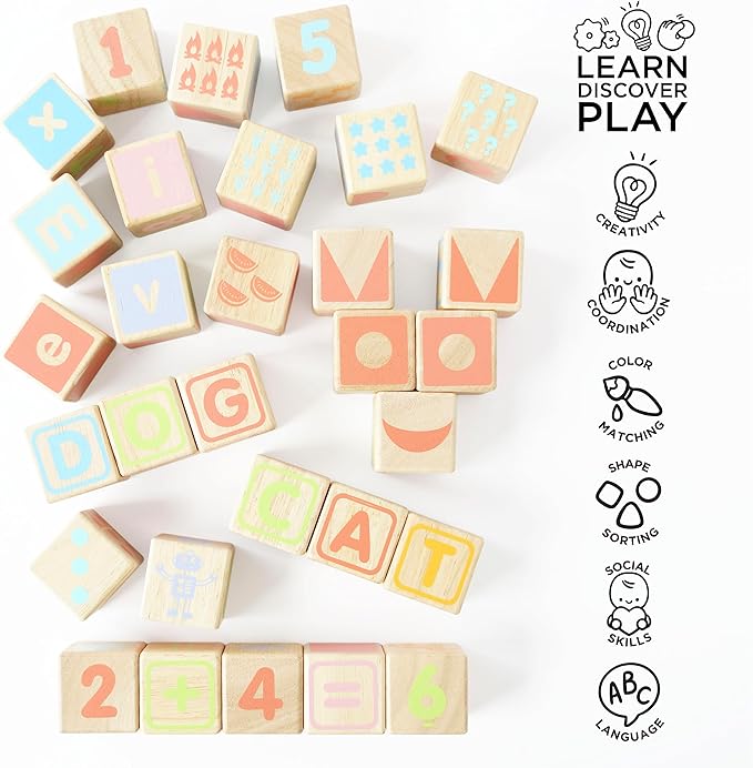 Le Toy Van - Petilou Wooden Educational ABC Wooden Blocks | Educational Wood Toys for Toddlers and Babies | Suitable for A Boy Or Girl 1 Year Old +