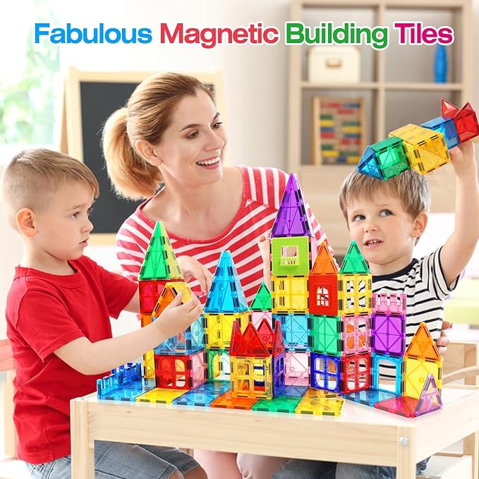 Magnetic Tiles for Kids Ages 3-5 4-8 STEM Educational Gifts Toys for 3 4 5 6 7+ Year Old Boys Girls Magnet Building Blocks Beginner Set Sensory Toddler Toys for Age 3-4 Christmas Birthday