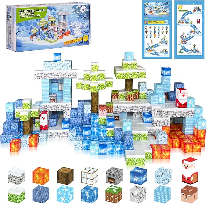 Magnetic Blocks - 110PCS Magnets Building Blocks World Set for Kids Ages 3-5 5-7 8-12, Magnetic Tiles Game Preschool Toys for 3 4 5 6 Year Old Girls Boys Gifts (Ice World)