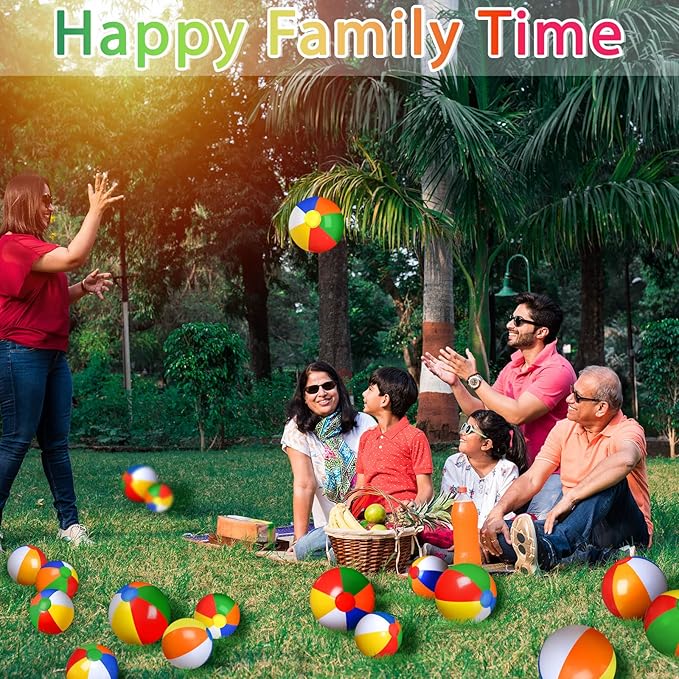 60 Pcs Beach Balls Bulk Rainbow Color Inflatable Beach Ball PVC Swimming Pool Balls Hawaiian Water Toys Summer Inflatable Ball for Kids Adults Luau Birthday Party Favors Decorations (5 Inch, 8 Inch)