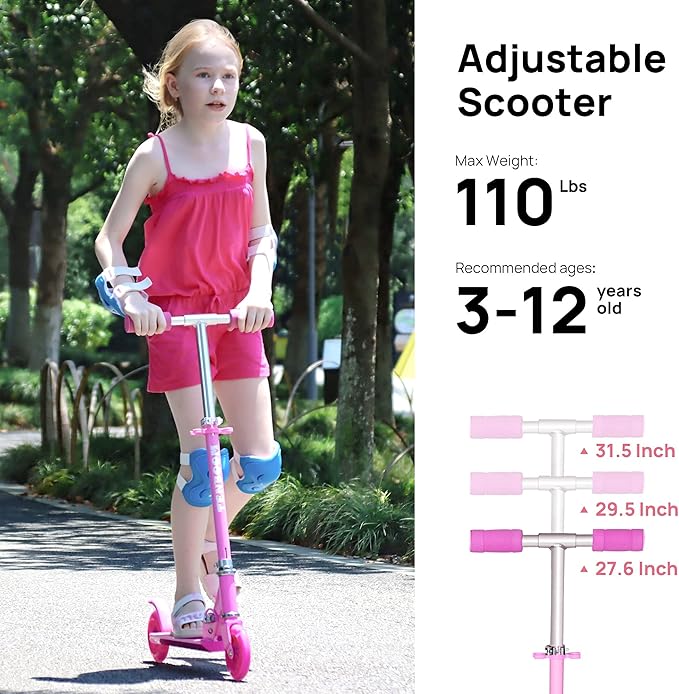 TENBOOM Scooter Toys for Kids Ages 6-12/3-5, Christmas Birthday Gifts for Girls Boys, Easy Folding Kids Scooter with 3 Levels Adjustable Handlebar