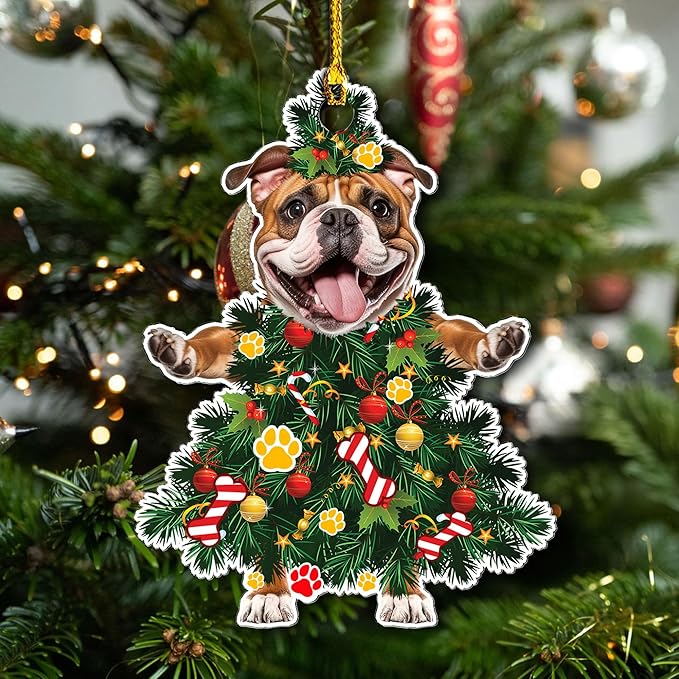 2025 English Bulldog Christmas Tree Ornament - Festive Holiday Acrylic Hanging Decoration with Adorable English Bulldog Dog - English Bulldog Christmas Tree Topper