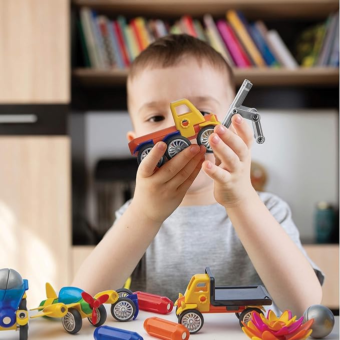 Play Brainy Magnetic Toy Cars Set for Boys and Girls - Brilliant Educational Toys for Toddlers and Preschoolers - Montessori Toy is Load of Fun & Helps with Developmental Skills - 42 Piece Set