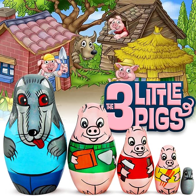 AEVVV Nesting Dolls Folk Fairy Tale The Three Little Pigs Set 5 pcs