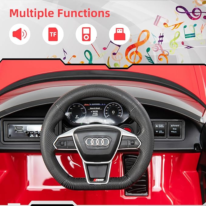 INFANS 12V Kids Ride On Car, Licensed Audi RS e-tron GT Electric Vehicle with Remote Control, Toddlers Battery Powered Toy with 4 Wheels Suspension, LED Headlight, Music, MP3, USB, TF Port (Red)