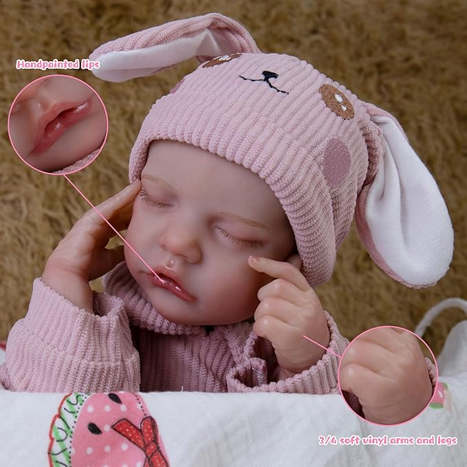 Lifelike Reborn Baby Dolls - 18-Inch Sweet Smile Real Life Realistic-Newborn Sleeping Baby Girl with Toy Accessories Gift Set for Kids Age 3+