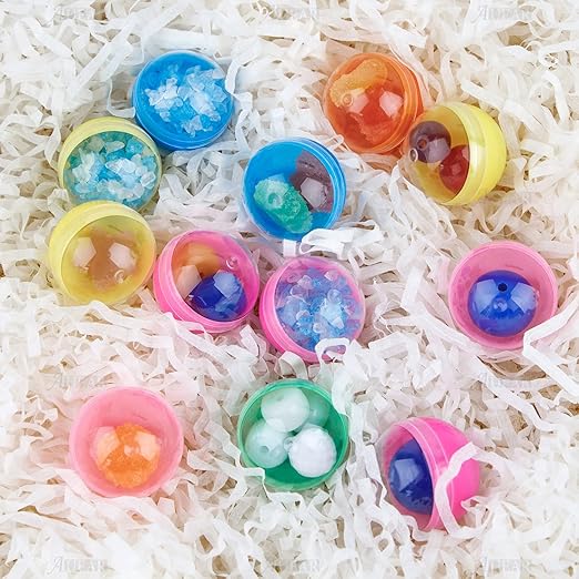 AUEAR, Colorful Small Round Capsules 1.1 Inch Vending Machine Empty Plastic Gumball Containers for Party Favor Prize (50 Packs)