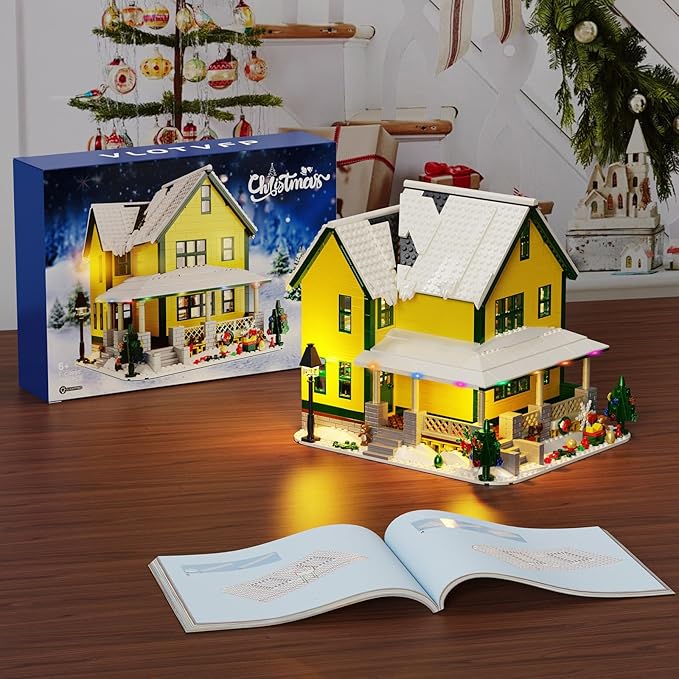 Christmas House Building Set with Light, Story Movie Snow House Blocks Toy, Compatible with Lego Christmas Village House Kit, Christmas for Boys Girls, Ages 8+ (1367 PCS)