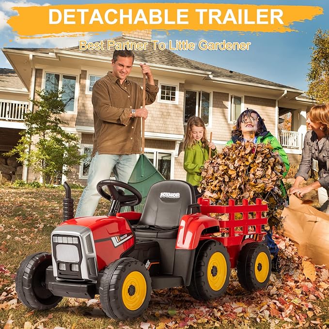 JOYMOR Ride on Tractor with Remote Control, 25W Motors Electric Tractor with Trailer for Toddler, 12V Battery Powered Ride on car Toy for Boys and Girls