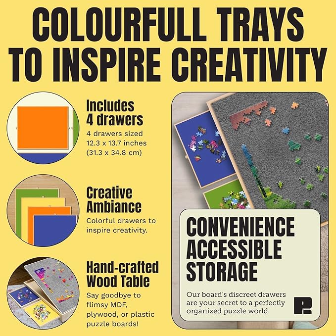 Puzzle Ready Tilting Puzzle Board with Drawers, Cover Mat & Felt Surface – 1000-Piece Wooden Jigsaw Table, 24"x 30", Portable - 3 Adjustable Puzzle Table Angles