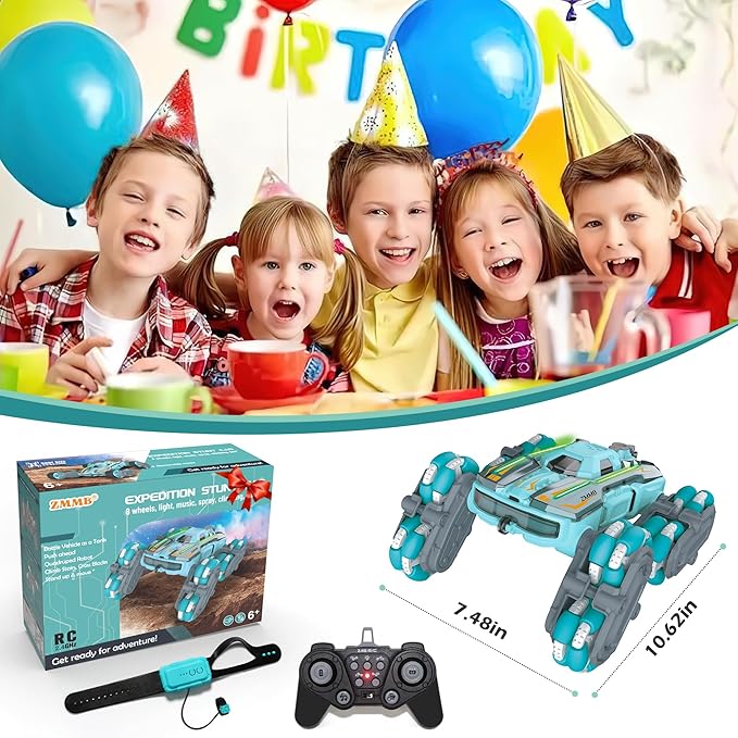 8 Wheel RC Stunt Car with Gesture Control, Spray & LED Lights, Double-Sided Off-Road Vehicle for Boys & Girls Ages 6-14, Ideal Christmas & Birthday Gift